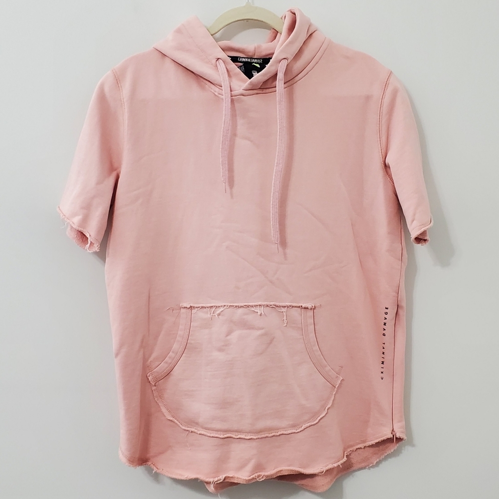 Criminal Damage Womens Pink Short Sleeve Hoodie Size Medium